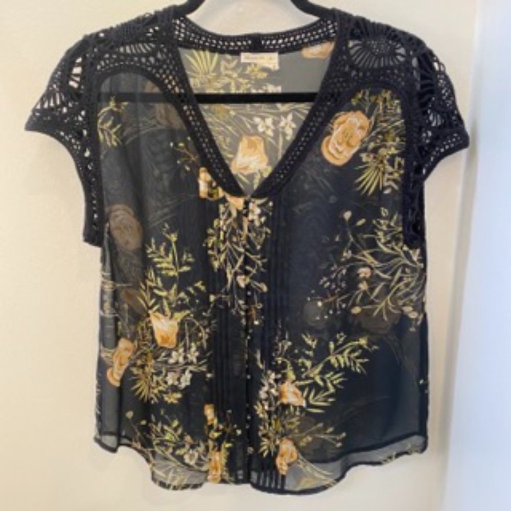 Black floral sheer and lace shirt